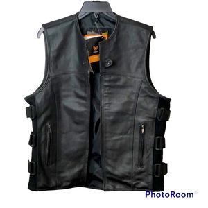 Leatherick London Black Leather Biker’s Vest Size Large(Please Read Details)
